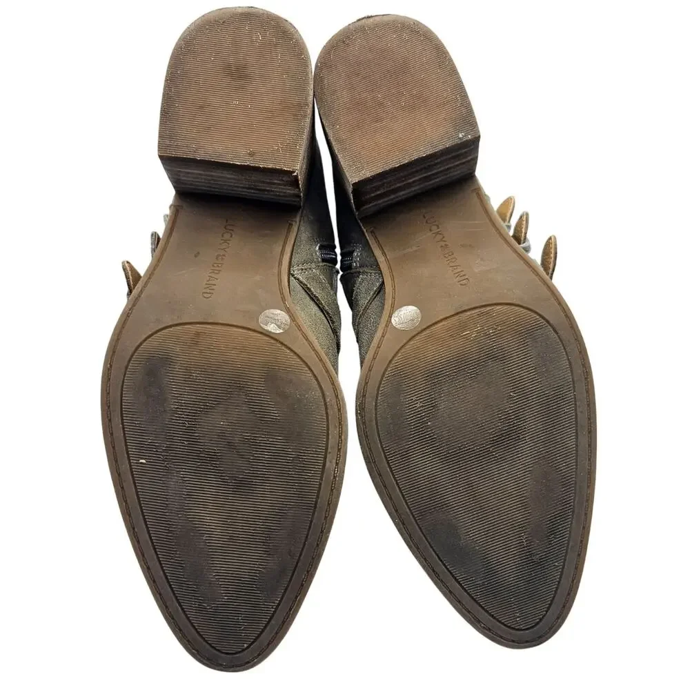Lucky Brand Loreniah Suede Buckle Ankle Boots Booties Gray Green Sz 8.5